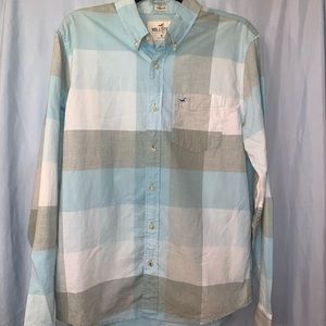 Hollister Blue And Gray Stretch Button Down